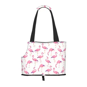 Flamingos cor de rosa Cão Bolsa Transportadora com um Bolso de Segurança de Amarrar,Soft-Sided Pequeno Cão Transportadora para o animal de Estimação ao ar livre Sacola de Compras