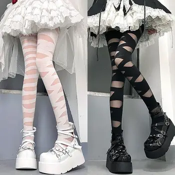 Gothic Lolita Curativo Design Calça de Veludo Macio Mulheres Sexy Cruz Correia Inferior Meias Punk Emo JK Cosplay Bonito Meninas Meias