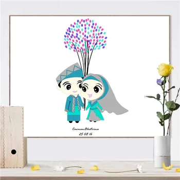 HAOCHU Personalizada impressão digital de Lona da Pintura Livro de Convidados DIY Nacional dos desenhos animados de os Amantes da Festa de Casamento Criativo Assinatura de Suprimentos