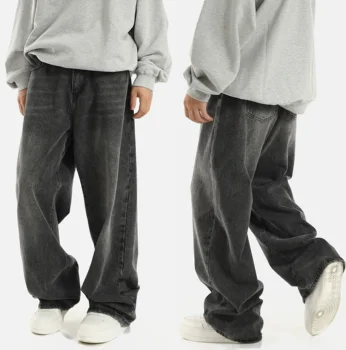 Homens de Perna Larga Jeans Hip Hop Casuais Reta Baggy Jeans, Calças de Streetwear-Americana do Estilo Vintage Calça Nova Calças D103
