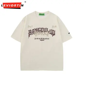 Homens Harajuku Streetwear Tshirt Hip Hop Carta De Impressão Gráfica Punk Gótico T-Shirts 2023 Moda Verão Estilo Americano De Algodão Tops