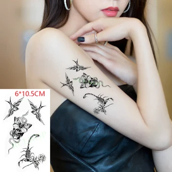 Impermeável da Etiqueta Temporária Tatuagem ins Cobra borboleta escorpião engolir rose Arte do Corpo flash tatoo falso tatto para Mulheres, Homens