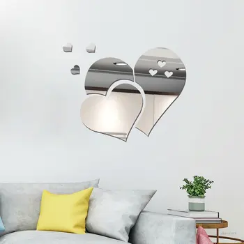 Impermeável do Coração de Forma Auto-adesivo Espelhos Adesivo de Parede autocolante em 3D Espelho de Casamento Sala de estar DIY Arte Decorativa da Casa de Espelho