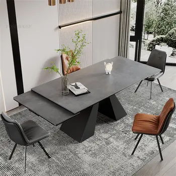 Italiano Minimalista Ardósia Mesa de Jantar para a Sala de Jantar Móveis de design Moderno Retrátil Mesas de Jantar e Cadeiras Combinação