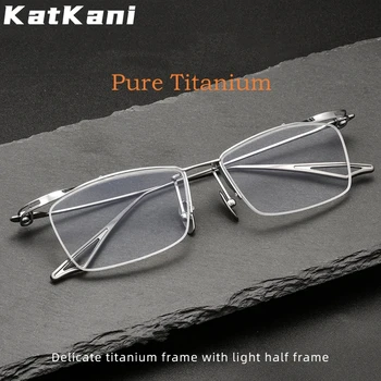 KatKani Novo Ultra-leve, 8g de Luxo da Marca de Óculos comerciais de Alta qualidade Titânio Puro Pptical Prescrição Meia-Óculos de armação de Homens