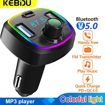 KEBIDU Bluetooth do Carro 5.0 Transmissor FM MP3 Player de Áudio do Receptor de PD 18W QC3.0 USB de Carregamento Rápido Kit mãos livres Modulador de FM