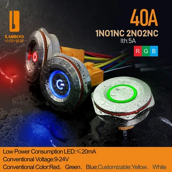LANBOO Grande 40mm momentânea 1NO1NC/2NO2NC com LED de aço inoxidável interruptor de botão de pressão