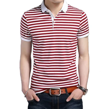 Listrado T-Shirt dos Homens Casual de Verão do Algodão de Manga Curta Camiseta Masculina de Moda Nova-coreano Slim Fit Branco Respirável camiseta Listrada