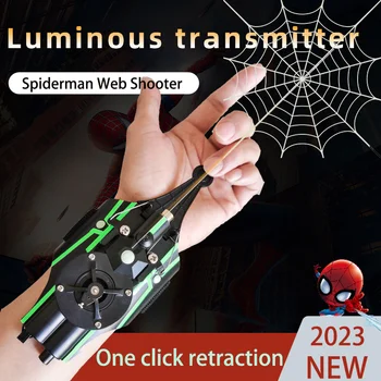 Luminosa Spiderman Web Atiradores Brinquedos ML Lendas Totalmente Automático de Seda de Aranha Lançador de Cosplay Prop Periférica Presente para as Crianças