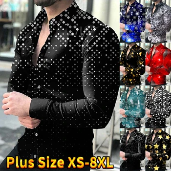 Luz de Moda de Luxo Camisa dos Homens do Camisa Casual Padrão de Impressão Tops de Manga Longa, Homens de Roupa de Festa de Formatura Casaquinho de Camisas XS-8XL