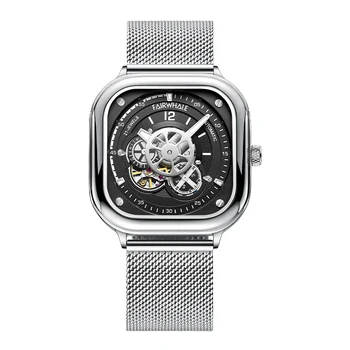 Marca Fairwhale Homens Relógio Automático 42mm Praça de Relógios de Luxo de Moda relógio de Pulso Mecânico Impermeável Luminosa Esqueleto