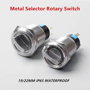 Metal Seletor de Rotary Switch 16/19/22mm de Auto-retorno Momentâneo de Auto-bloqueio Impermeável 2/3 Posição 1NO1NC 2NO2NC Botão Interruptor