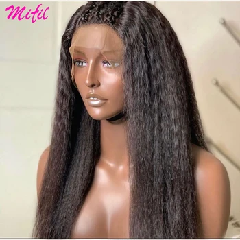 Mifil Kinky Reta Peruca de Cabelo Remy 13x4 Yaki de Cabelo Humano Lace Front Wig Para as Mulheres 4x4 Encerramento Lace Wig Yaki em linha Reta Peruca 30Inch