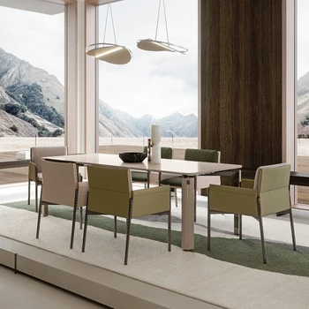 Minimalista retangular mesa de jantar com designer italiano 2020 em aço inoxidável minimalista família de mesa de jantar