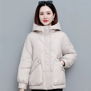 Mulheres Casacos de Inverno com Capuz 2023 Moda de Nova Cor Sólida Oversize Mulher Casacos de Inverno Grosso Aquecido Estilo coreano Curto Parkas