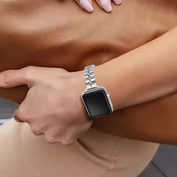 Mulheres Pulseira para Apple Relógio Ultra Banda 38mm 40mm 41mm 42mm 44mm 45mm 49mm Bracelete de Aço Inoxidável do iWatch SE 8 7 6 5 Correa