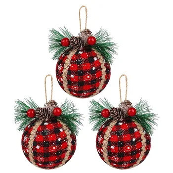 Natal Lattice Enfeites de Bola, Preto e Vermelho com pinhas e Cinto Verde, Ornamentos (3 PCS)