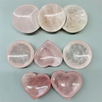 Natural de Esculturas em Quartzo Rosa Coração Tigela de Cristal cor-de-Rosa Rodada Mão de Artesanato Para Presentes de Decoração YC