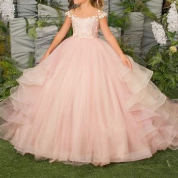 Nova Flor Menina Vestido Floral Apliques De Renda Filhos Festa De Casamento, Vestidos De Roupas De Menina Princesa Vestido De Primeira Comunhão