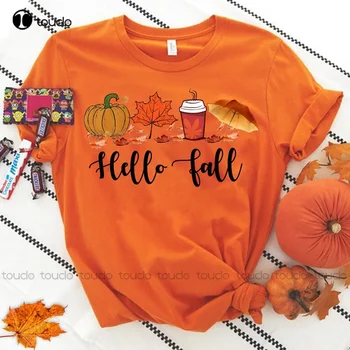 Olá Queda de Folhas de Outono, Camisa de ação de Graças Abóbora Camisa Cair Amante Tee Anime T-Shirts da Moda Engraçado Novo Xs-5Xl