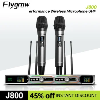 Profissional de Microfone sem Fio Flygrow J800 2 Canais UHF 12EQ de Mão Dinâmico de Karaoke para o Partido Escola,Igreja de Fala,Fase