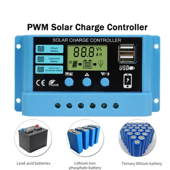 PWM 10A 20A 30A Controlador de Carga Solar Auto 12V 24V Painel Solar Com Porta USB Tela de LCD Para Lifepo4 de Chumbo-Ácido de Bateria de Lítio