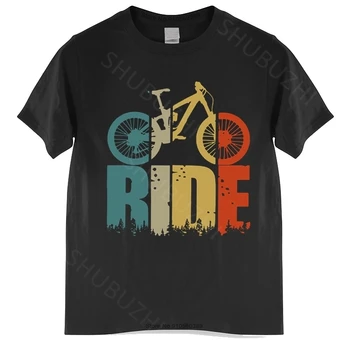 Retro Sua Bicicleta de Montanha T-Shirt dos Homens Verão MTB Amante T-shirt Gola Algodão Tee Tops Ciclistas E Motociclistas Presente