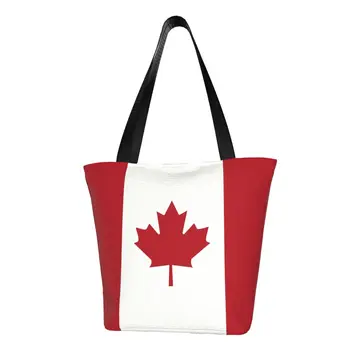 Reutilizáveis Bandeira Do Canadá Saco De Compras Mulheres De Ombro Sacola De Lona Lavável Patriotismo Shopper Mercearia Sacos