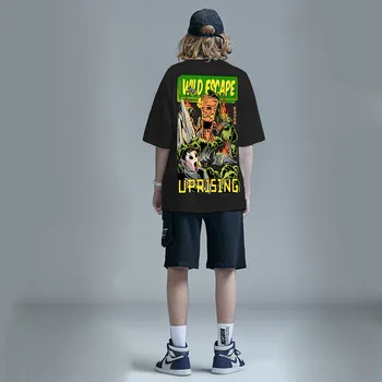 REVOLTA 2022 Wild Escapar de Cenoura Ataque Humanos Hip Hop Personalidade Rua de Manga Curta T-shirt dos Homens Tendência Original