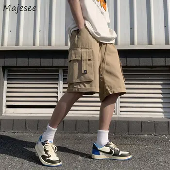 Shorts Homens de Carga de Moda Japonesa Solta Verão Casual S-5XL Roupas Harajuku Bolsos na altura do Joelho Streetwear Prevalente Clássico
