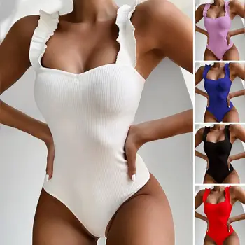 Sólido Preto de Babados, Um Maiô Mulheres Sexy Laço Monokini Swimwear 2023 Nova Garota de Praia, trajes de Banho,