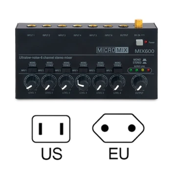 T5EE Mini Audio Mixer de Linha de Misturador de Baixo Ruído, 6 Canais de Som Botão de Controle de Volume