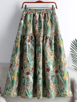 TIGENA Bordado Floral Midi Saia Longa em Mulheres da Moda 2022 Outono Vintage Uma Linha de Cintura Alta Saia Tutu Feminino Faldas Estética