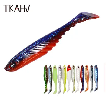 TKAHV 5 PCS 75mm 3.2 g Suave Worm Atrair Realistas Isca Artificial 3D Olhos Swimbait Gabarito Wobbler Cauda de Plástico Bass Pesca de Carpa