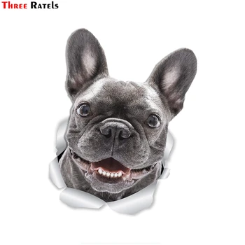 Três Ratels FTC-1084 Sorrindo Frenchie Cão Adesivos de Parede Bulldog francês 3D Adesivo Adesivos Para Paredes, Carros, Wc E Espelho