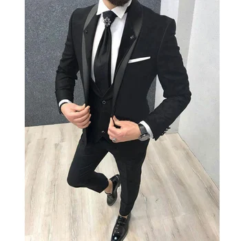 Veludo preto Slim fit Noivo Smoking para os Homens de 3 peças o Homem se adapte com o Xale de Lapela Personalizada de Moda Masculina Traje de Jaqueta Colete Calças 2023