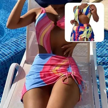 Verão 2Pcs/Set Populares Elástico de Alta Impresso roupa de Banho de Senhoras Swimwear das Mulheres sem Fio para Piscina