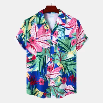 Verão Havaianas Coloridas Flores Camisas Tropicais Camisas Para Homens Tops Camisa Casual Manga Curta Com Botão De Camisa Solta Férias De Praia