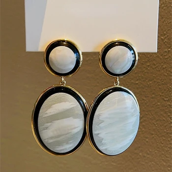 Vintage Preto e Branco Imitação Escudo Oval, Pingente, Brincos de Festa Elegante de Jóias para as Mulheres de Cristal Earings