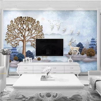 wellyu papel de parede Personalizado 3d murais moderno e minimalista em relevo papel de parede veado rica riqueza árvore de PLANO de fundo do papel de parede 3d