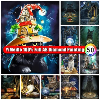 YIMEIDO Gato Cheio AB Diamante Pintura 100% Quadrado/Redondo Bordado de Diamante Animal Magia Artesanal 5D DIY Mosaico de Decoração de Casa de Presentes