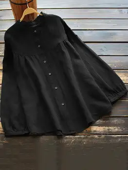 ZANZEA Mulheres da Moda Blusa Feminina Vintage Solta Blusas de Manga Longa Camisa de Sólidos Babados, Botões Túnica Tops Camisa Oversize