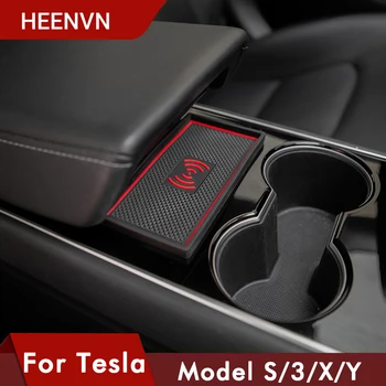 🌠 Heenvn Model3 Modelos Titular Almofadas Para O Tesla Model 3 Acessórios Carro Braço Caixa De Tapete De Não-Deslizamento Para O Modelo S Y X ModelY Três